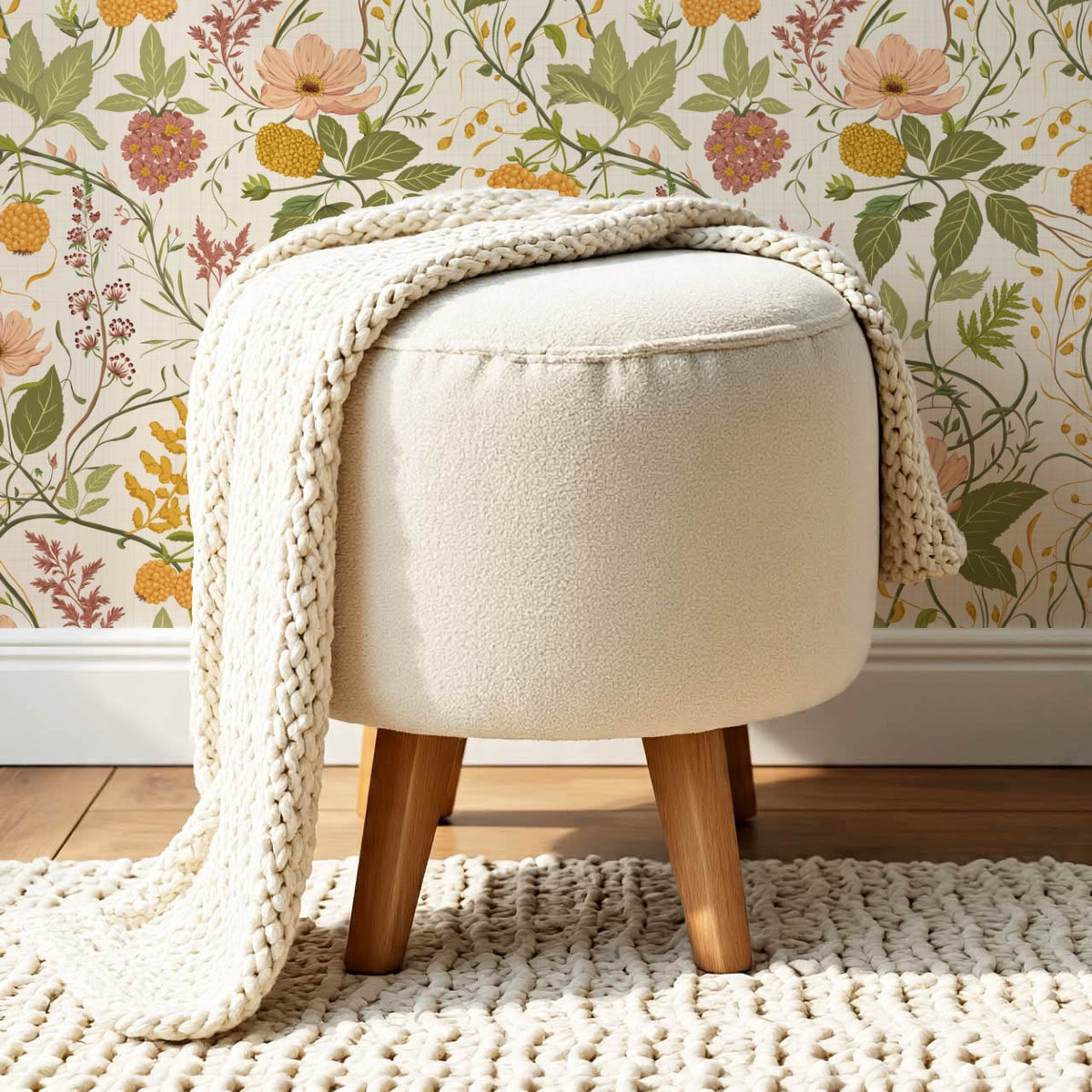 Zenaida Cosmea and Cloudberry Cream Ochre Blush Wallpaper