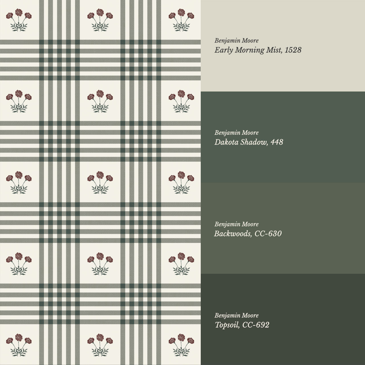 Zoe Marigolds Tartan Plaid Check Forest Cream Wallpaper