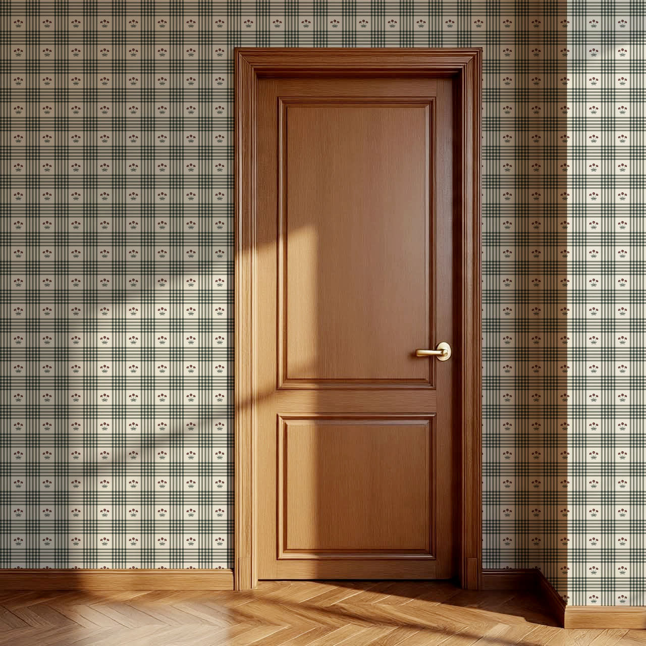 Zoe Marigolds Tartan Plaid Check Forest Cream Wallpaper