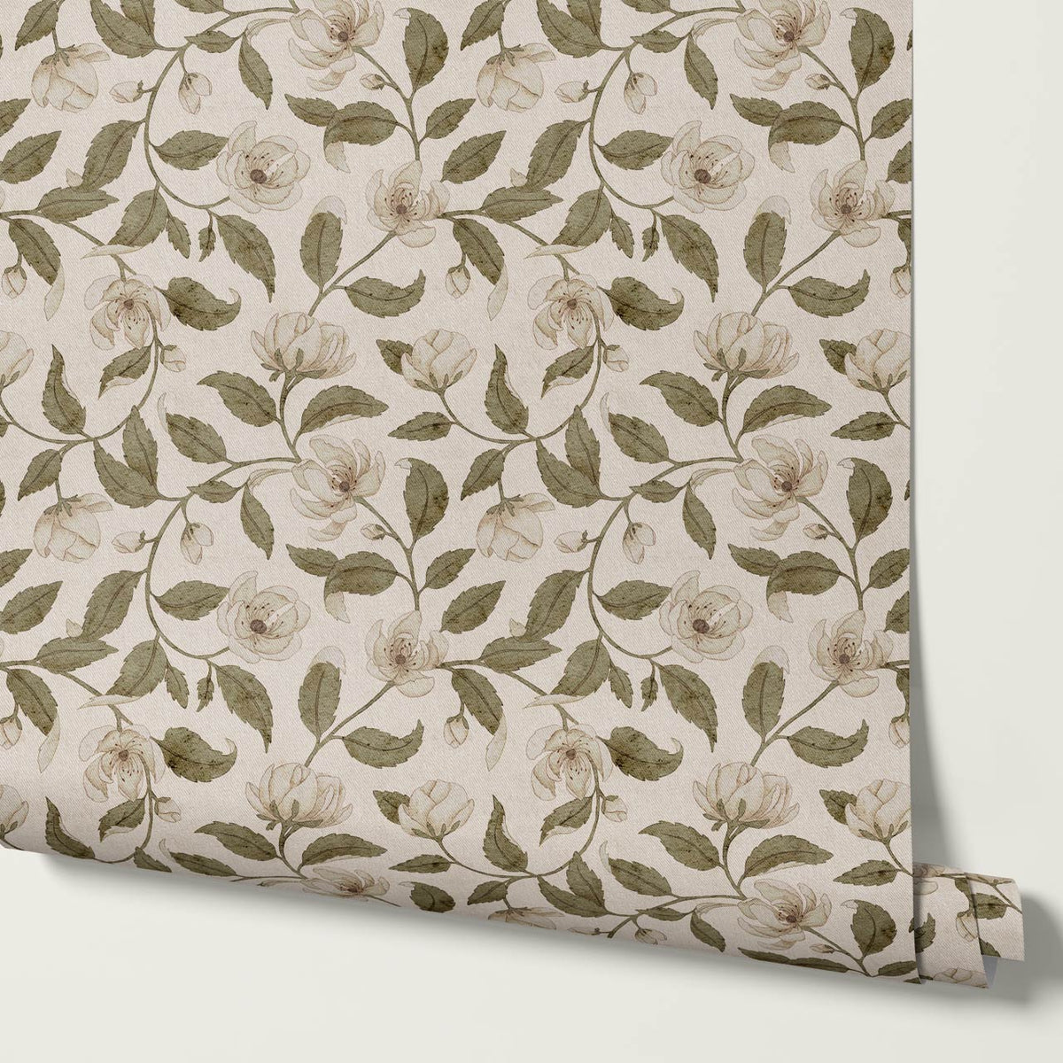 Zoona Garden Ramble Neutral Bone Sage Wallpaper