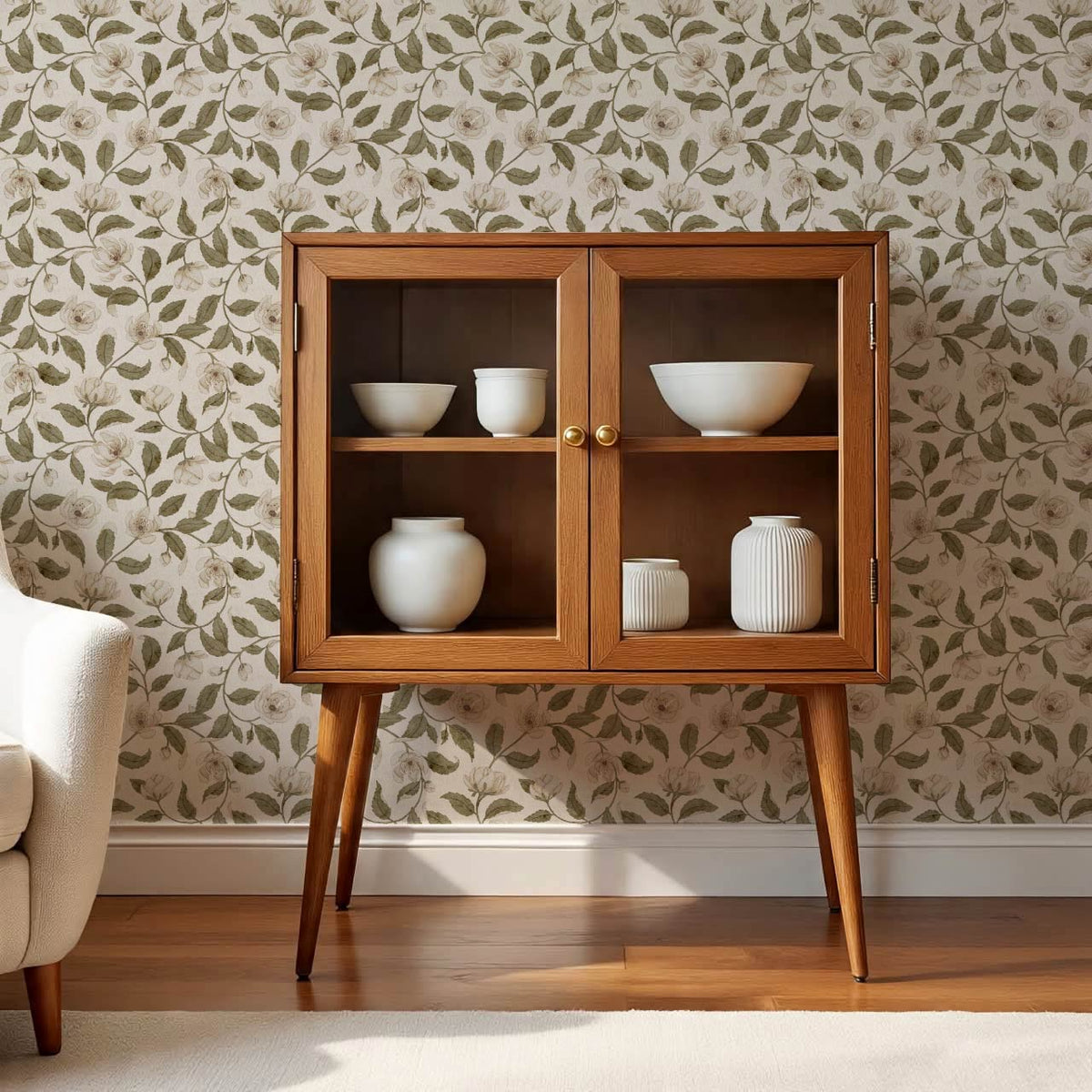 Zoona Garden Ramble Neutral Bone Sage Wallpaper