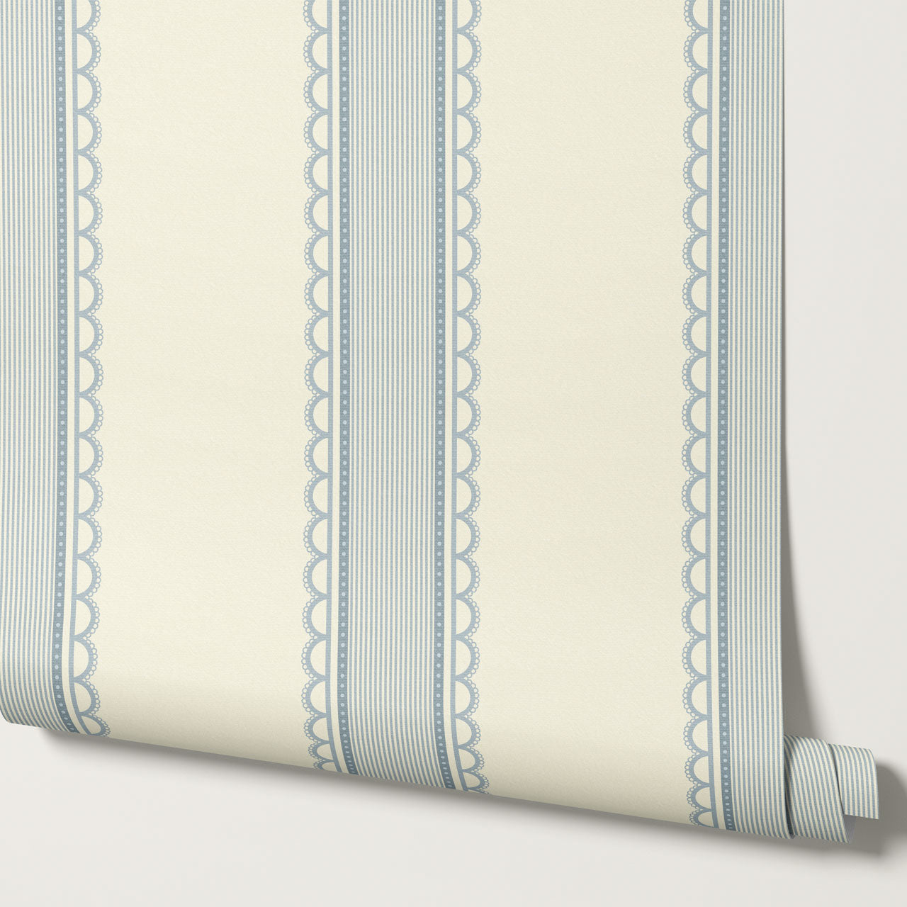Zuri Scallop Stripes Butter Blue Wallpaper