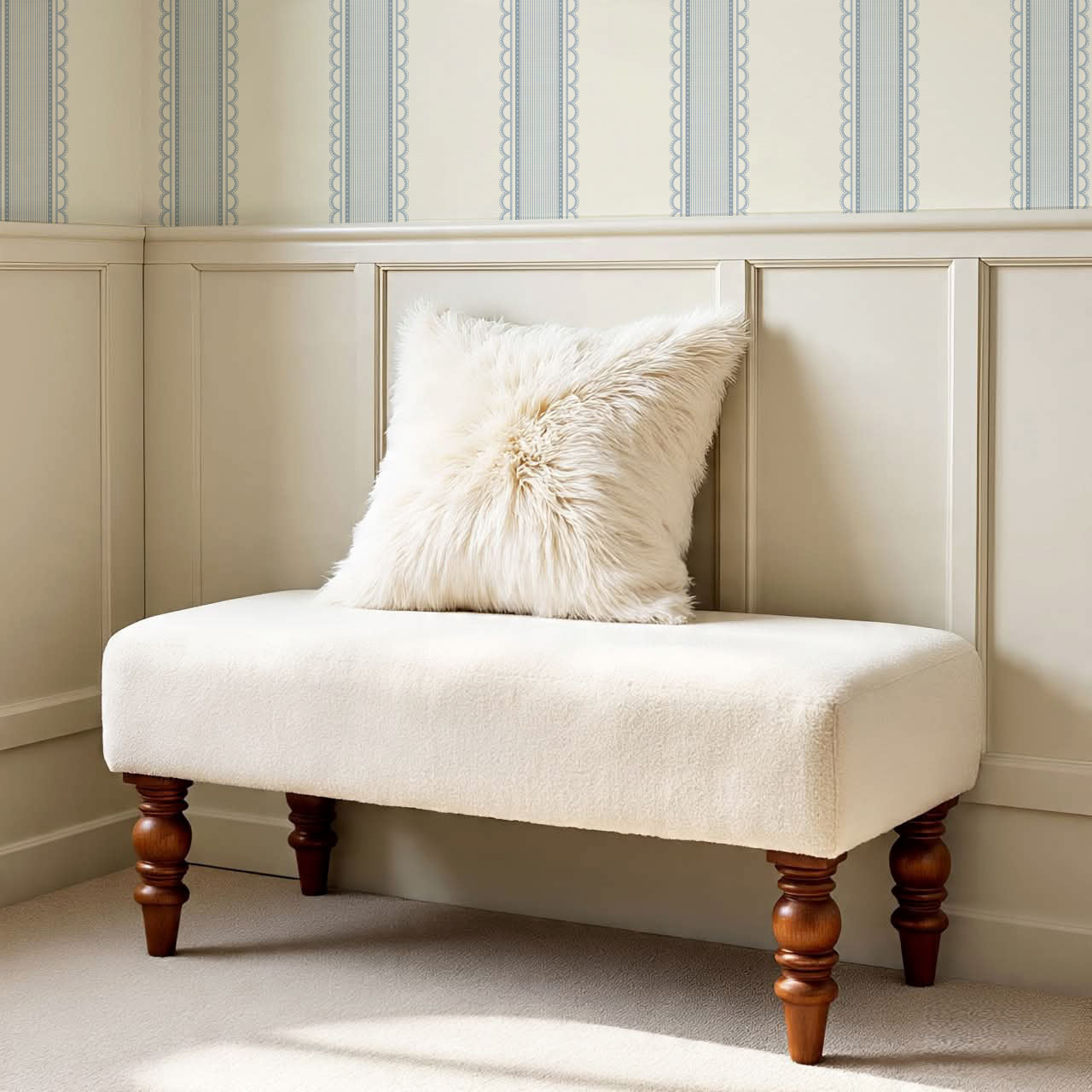 Zuri Scallop Stripes Butter Blue Wallpaper