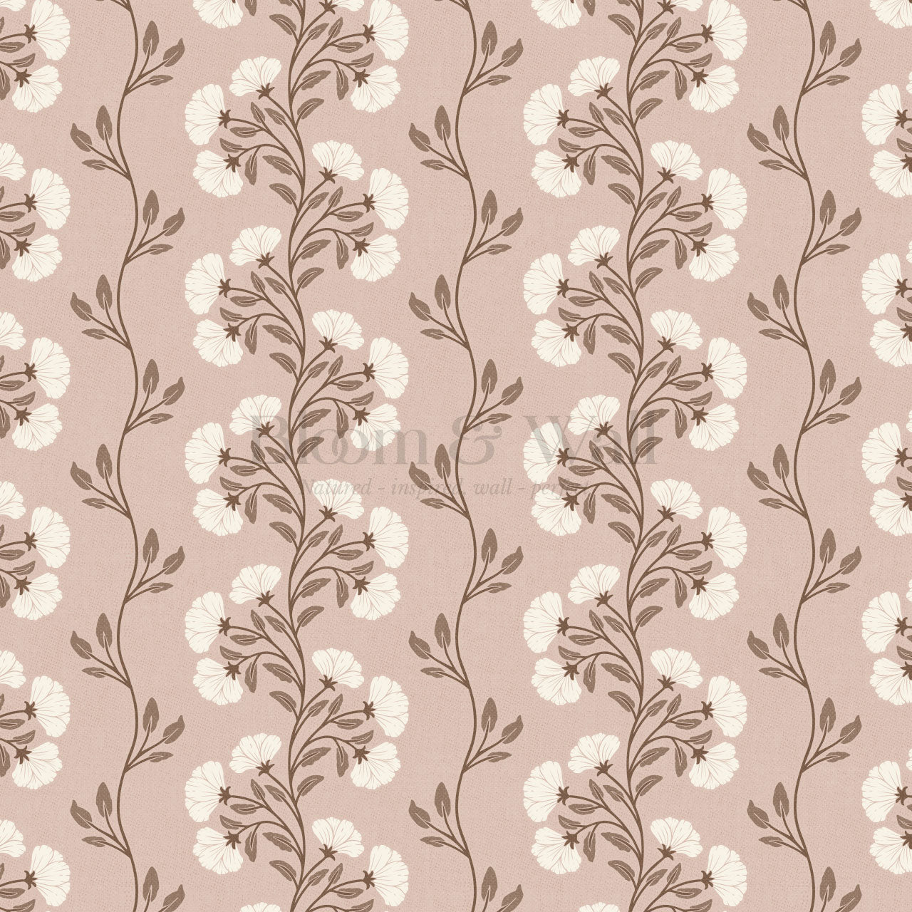 Allegra Floral Vertical Vines Soft Pink Wallpaper
