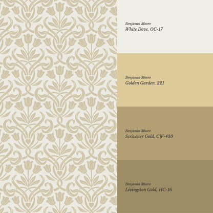 April Tulips Heart Damask Gold Wallpaper