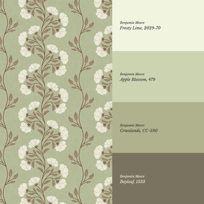 Allegra Floral Vertical Vines Laurel Green Wallpaper