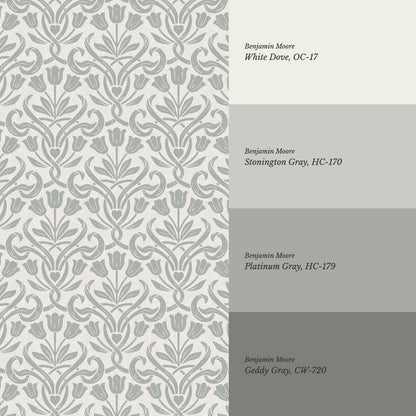April Tulips Heart Damask Blue Gray Wallpaper