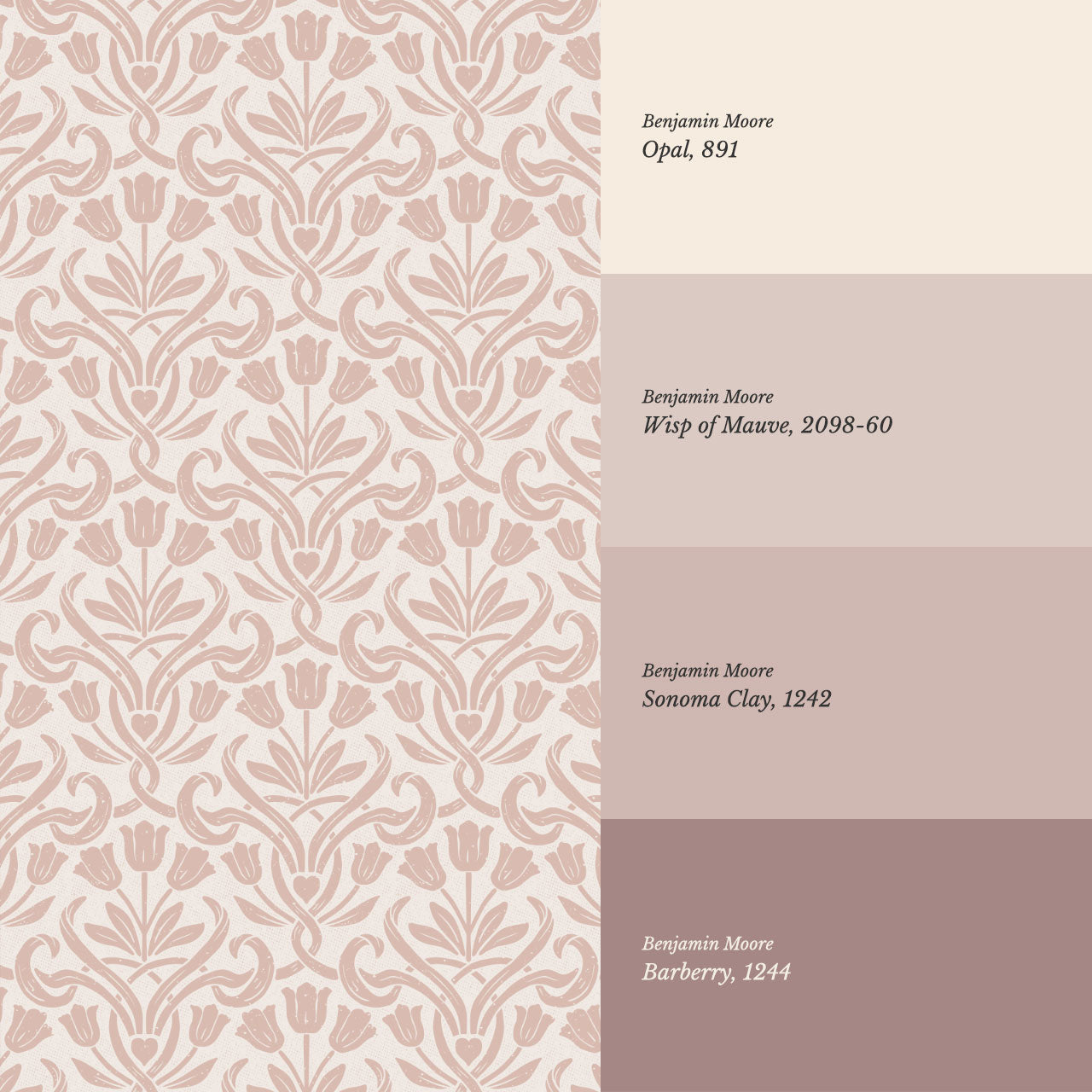 April Tulips Heart Damask Pink Wallpaper