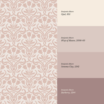 April Tulips Heart Damask Pink Wallpaper