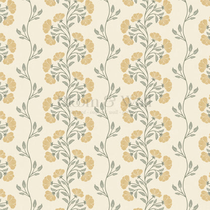 Allegra Floral Vertical Vines Gold Wallpaper