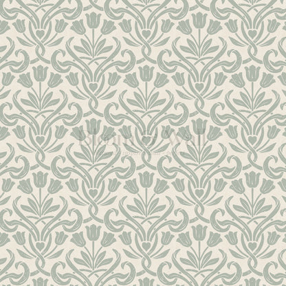April Tulips Heart Damask Green Gray Wallpaper