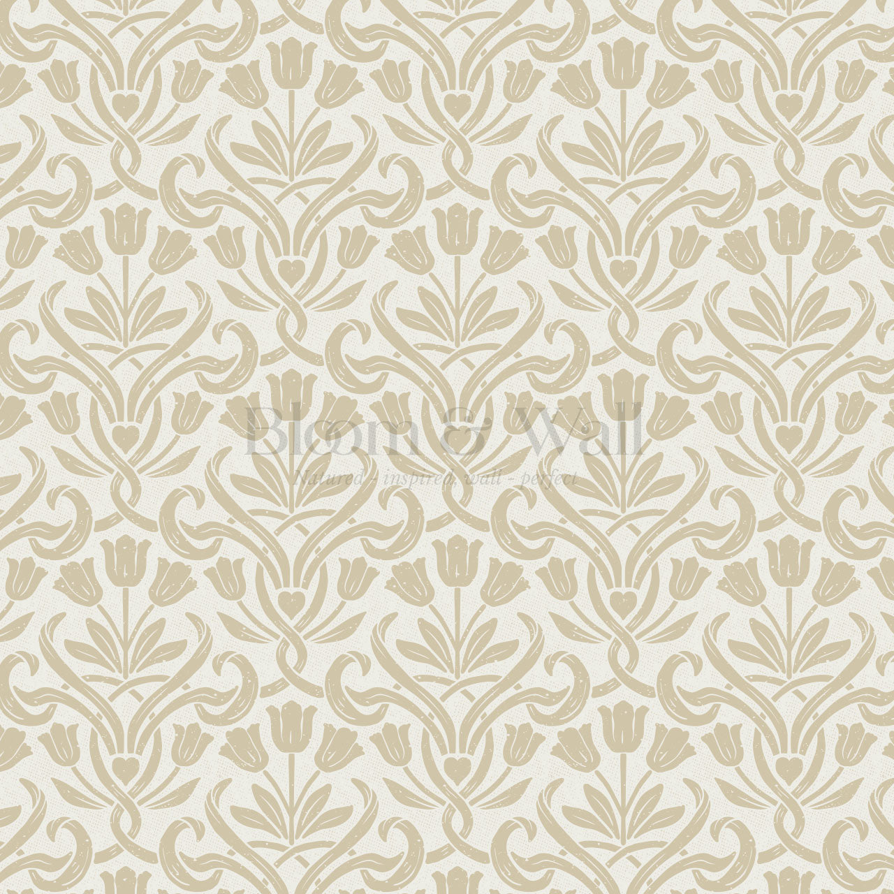 April Tulips Heart Damask Gold Wallpaper