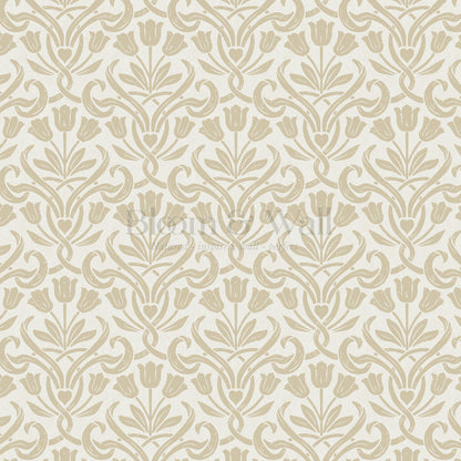 April Tulips Heart Damask Gold Wallpaper