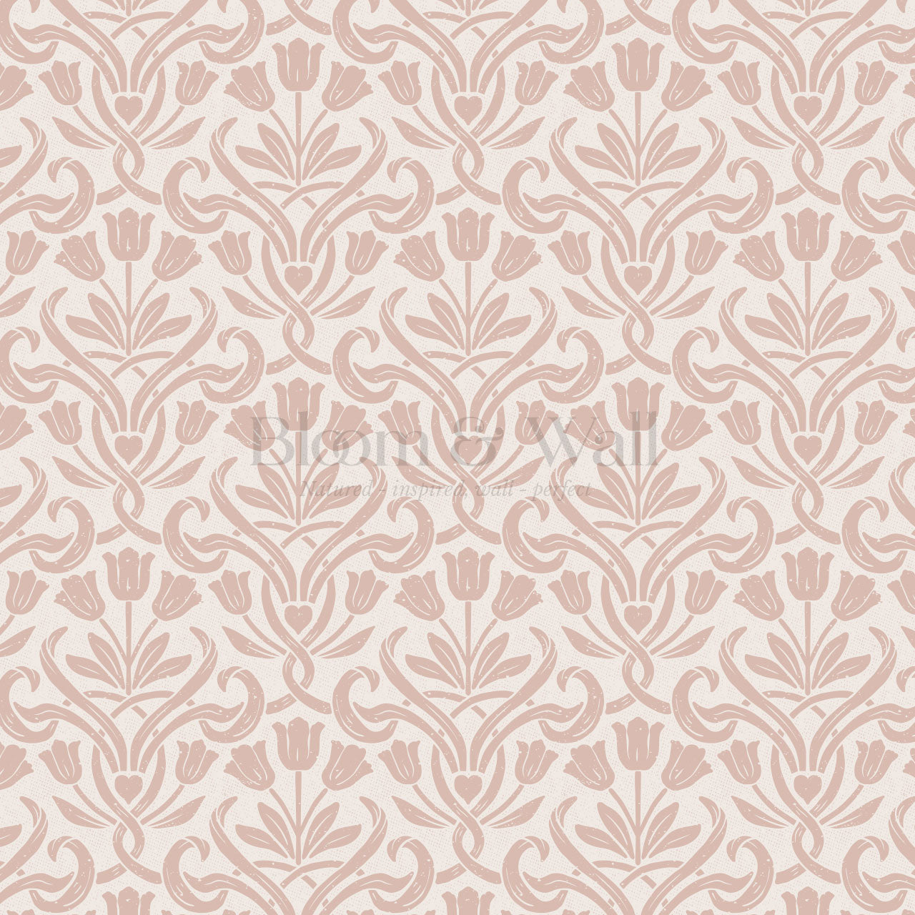 April Tulips Heart Damask Pink Wallpaper