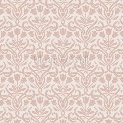 April Tulips Heart Damask Pink Wallpaper