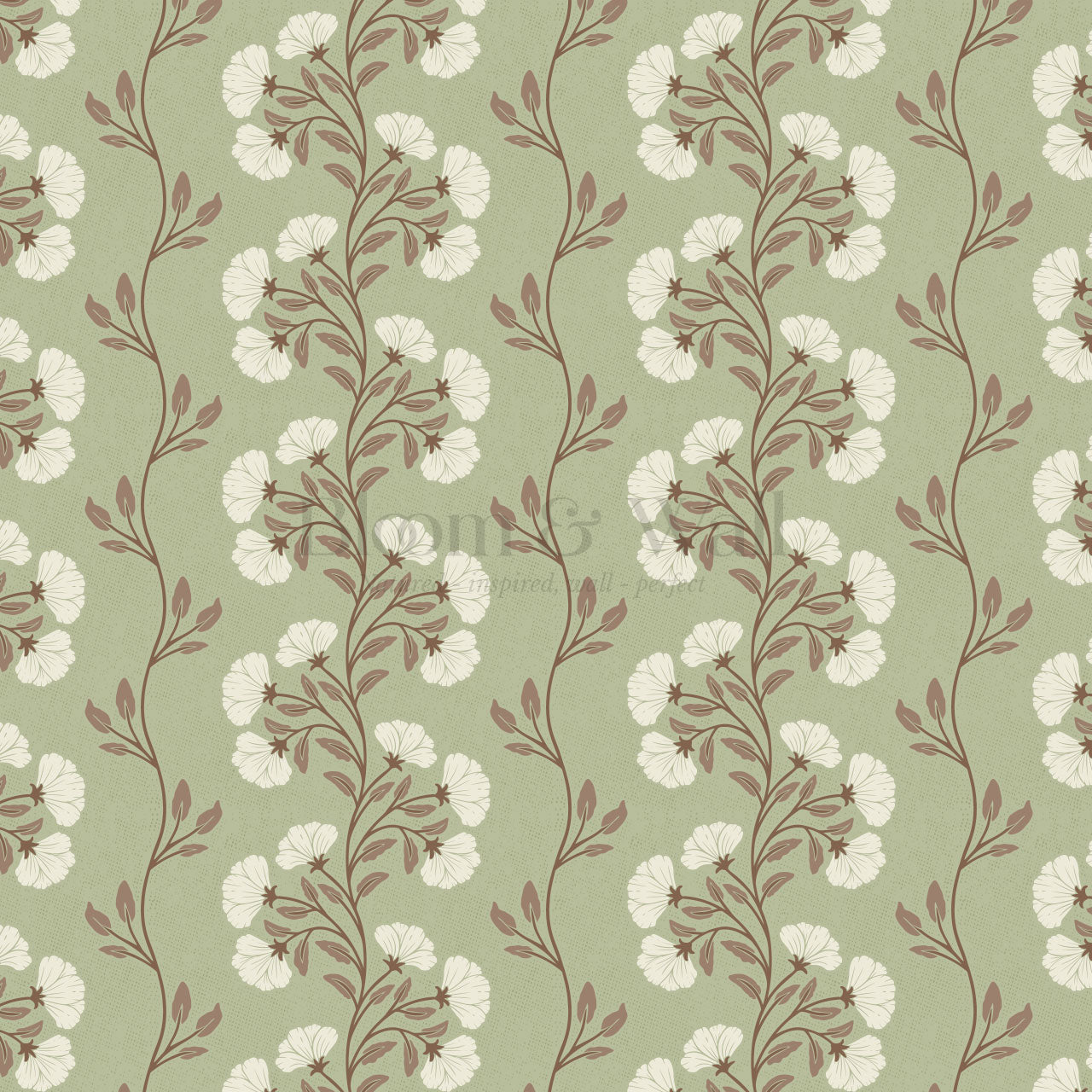 Allegra Floral Vertical Vines Laurel Green Wallpaper