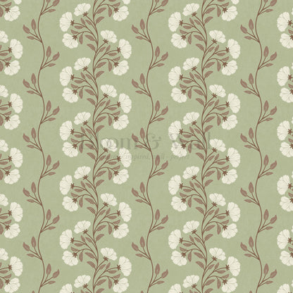 Allegra Floral Vertical Vines Laurel Green Wallpaper
