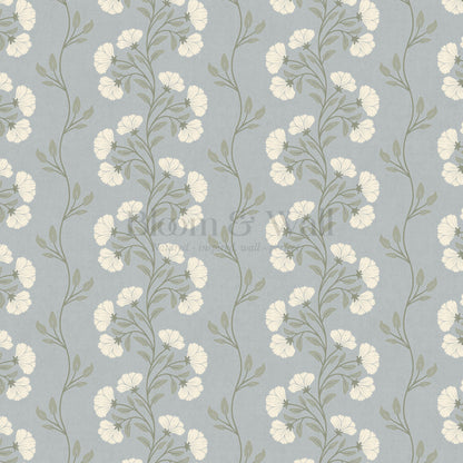 Allegra Floral Vertical Vines Silver Sand Wallpaper
