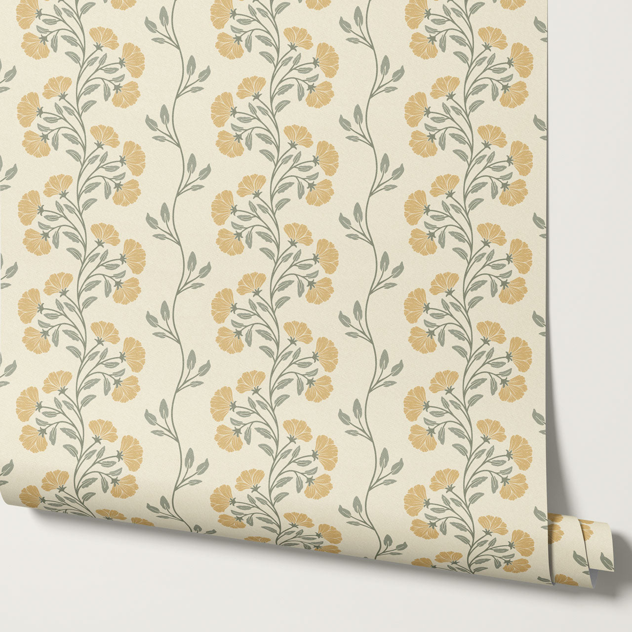 Allegra Floral Vertical Vines Gold Wallpaper