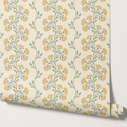 Allegra Floral Vertical Vines Gold Wallpaper