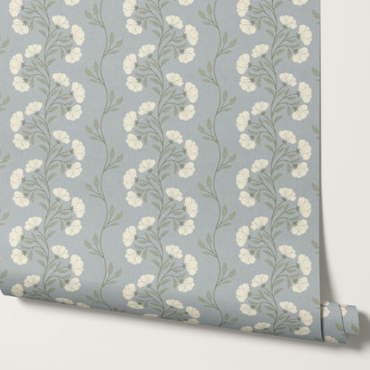 Allegra Floral Vertical Vines Silver Sand Wallpaper