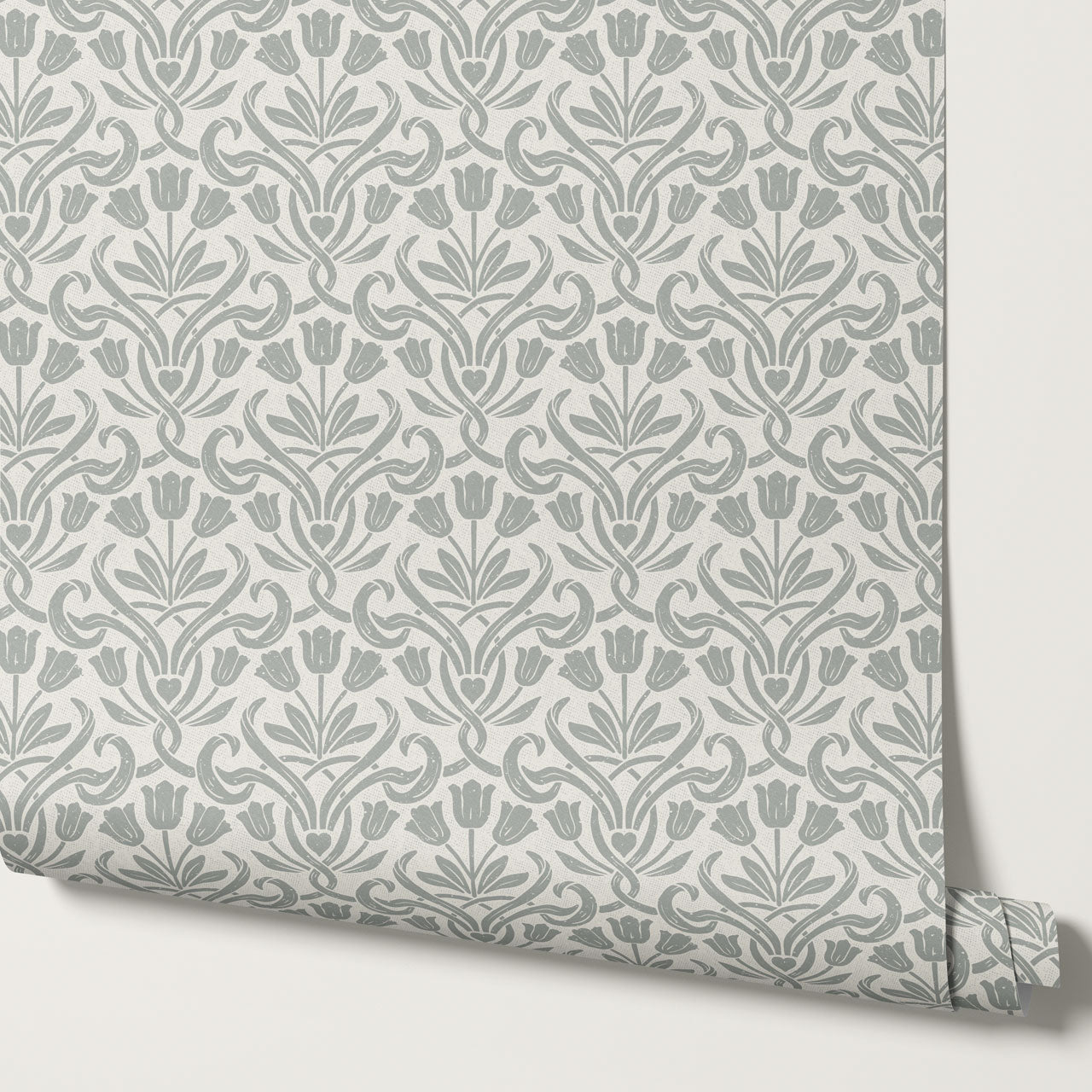April Tulips Heart Damask Blue Gray Wallpaper