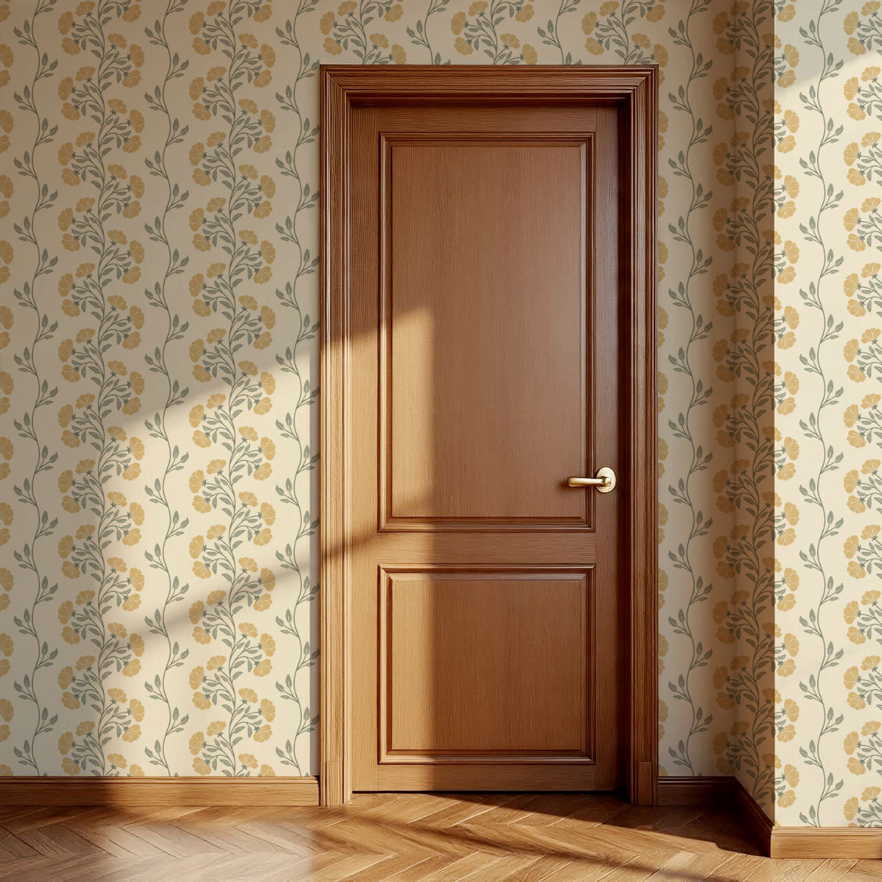 Allegra Floral Vertical Vines Gold Wallpaper