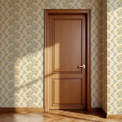 Allegra Floral Vertical Vines Gold Wallpaper