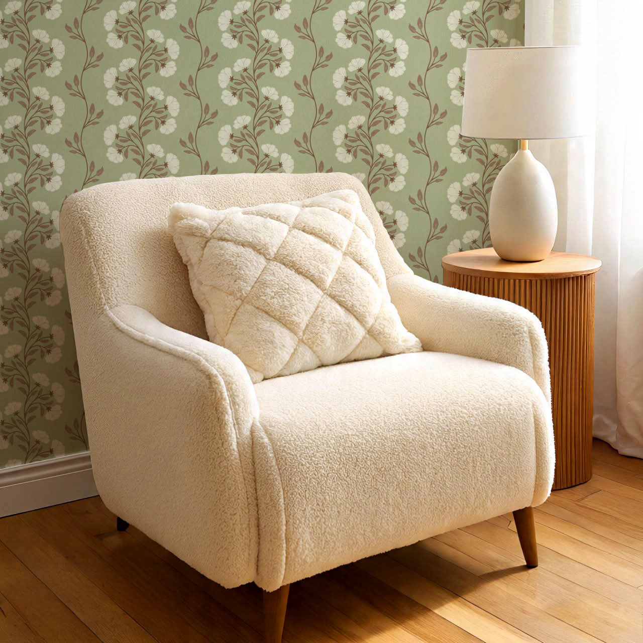 Allegra Floral Vertical Vines Laurel Green Wallpaper