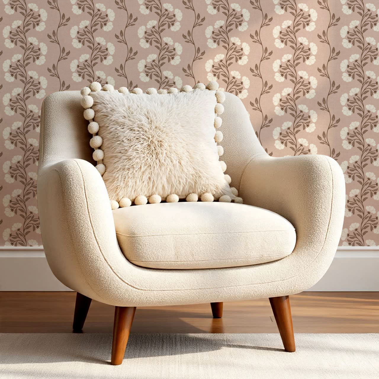 Allegra Floral Vertical Vines Soft Pink Wallpaper
