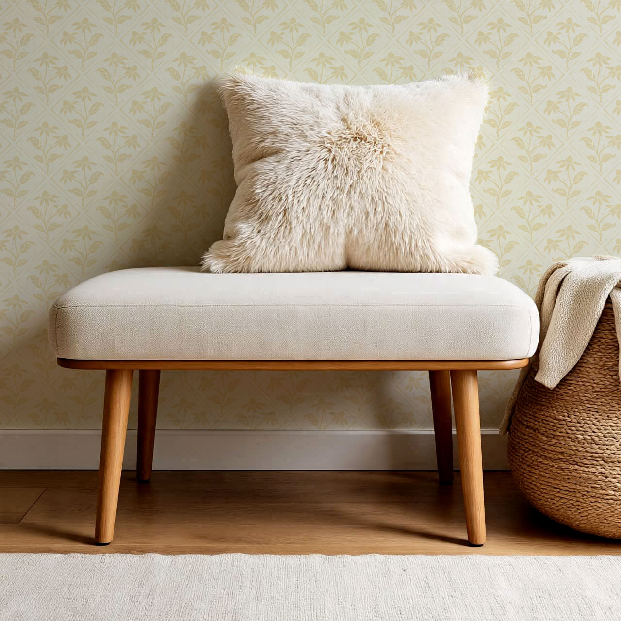 Evangeline Blooms Soft Yellow Wallpaper