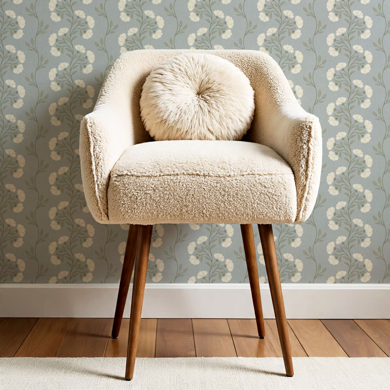 Allegra Floral Vertical Vines Silver Sand Wallpaper
