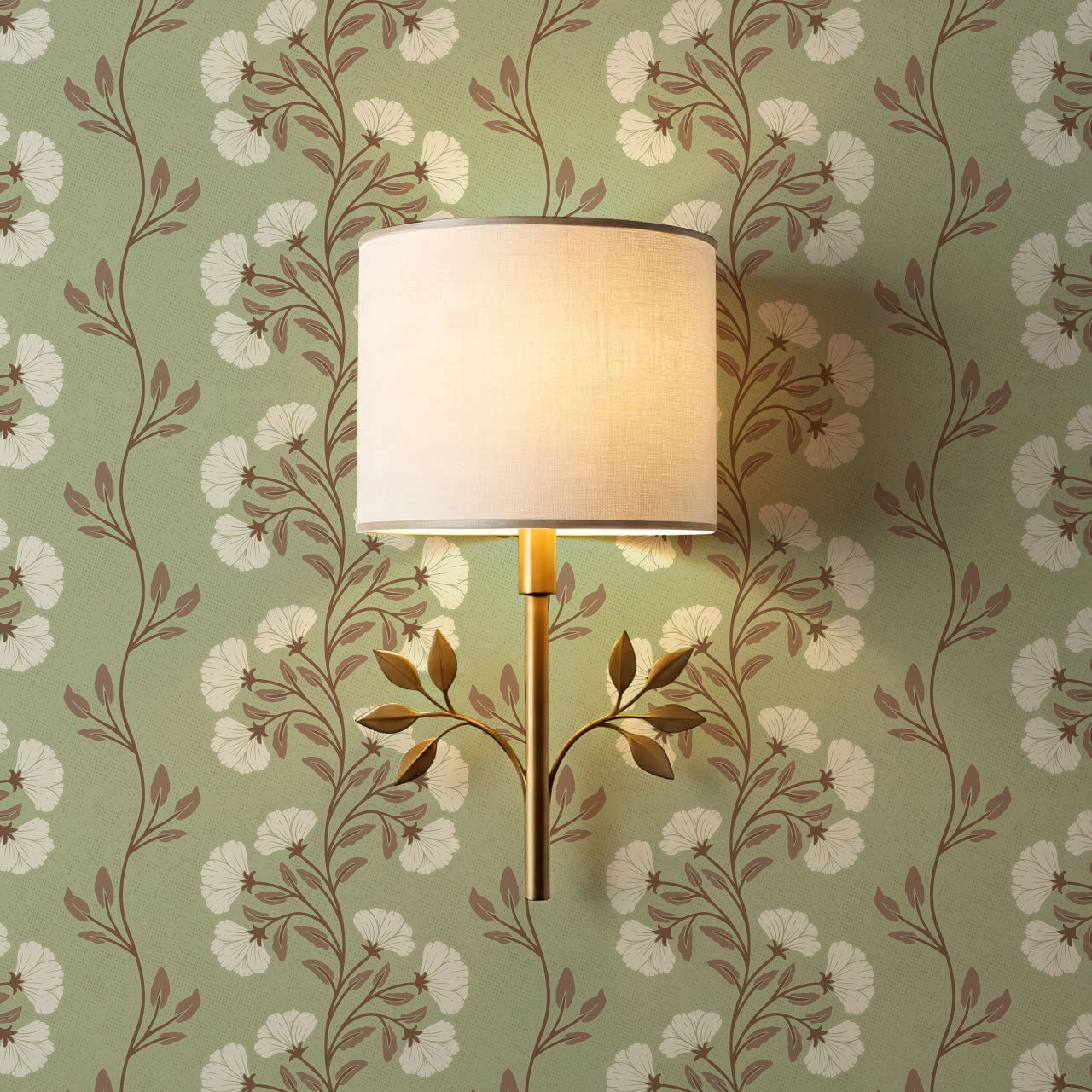Allegra Floral Vertical Vines Laurel Green Wallpaper