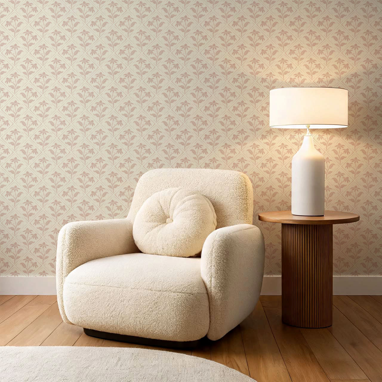 Evangeline Blooms Soft Pink Wallpaper