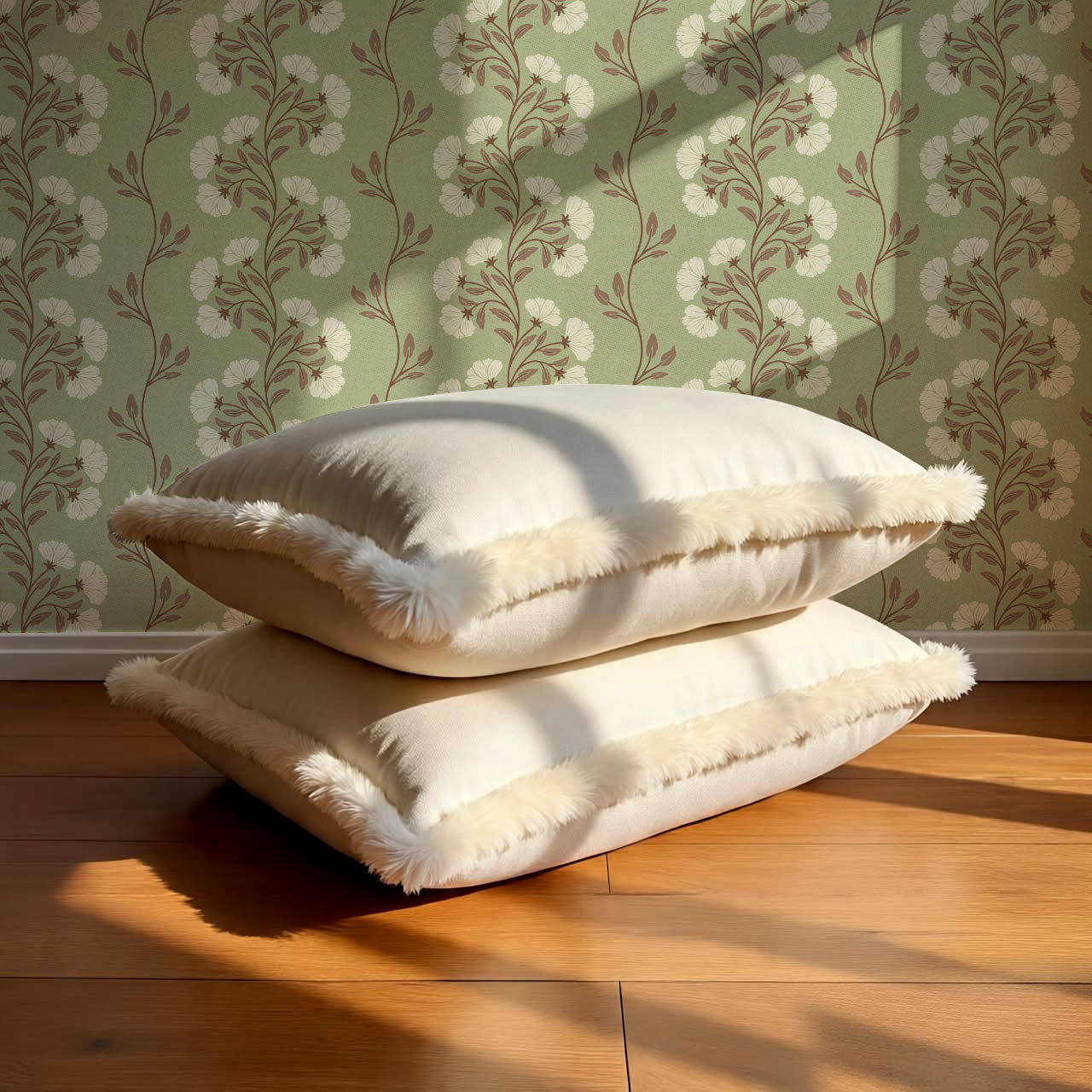 Allegra Floral Vertical Vines Laurel Green Wallpaper