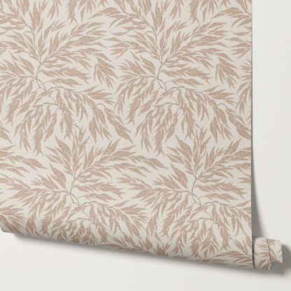 Abby Eucalyptus Leaves Beige Clay Wallpaper