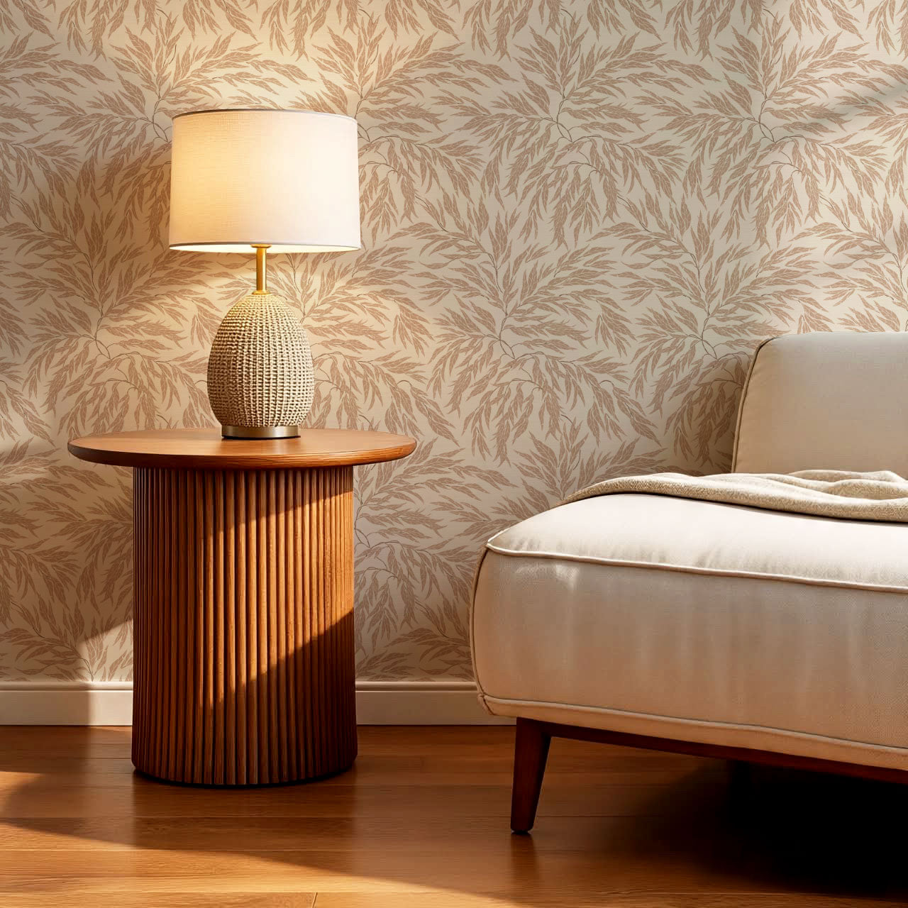 Abby Eucalyptus Leaves Beige Clay Wallpaper