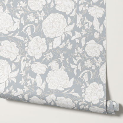 Ada Blooming Filigree French Blue Wallpaper
