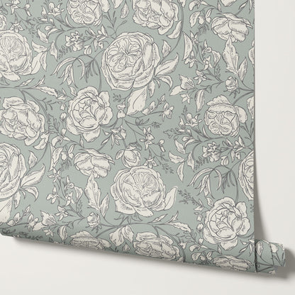Ada Blooming Filigree Pale Sage Wallpaper