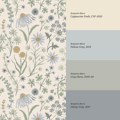 Ada Wildflower Herbarium Ivory Sky Pastel Wallpaper