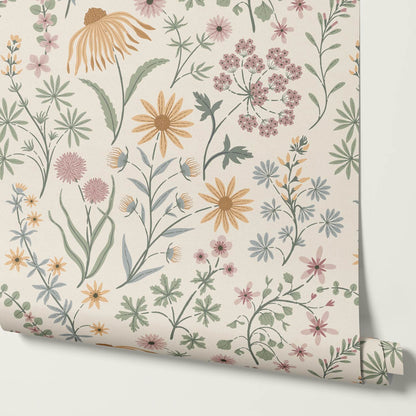 Ada Wildflower Herbarium Ivory Pastel Wallpaper