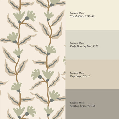 Adaline Folk Vine Cream Sage Wallpaper