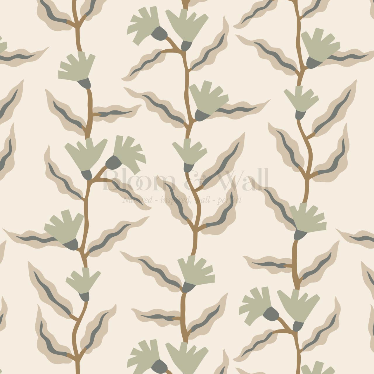 Adaline Folk Vine Cream Sage Wallpaper
