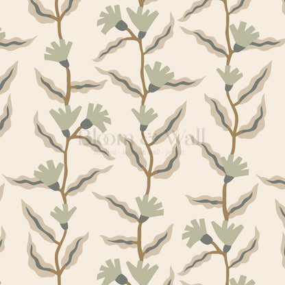 Adaline Folk Vine Cream Sage Wallpaper