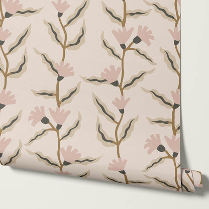 Adaline Folk Vine Dusty Rose Wallpaper