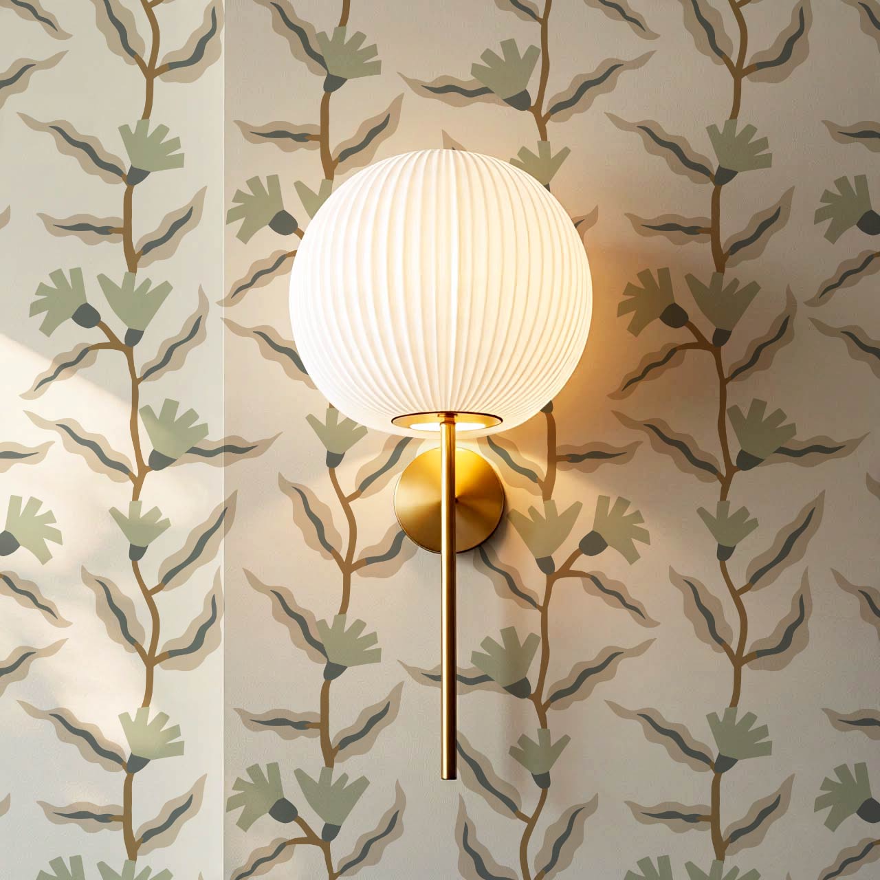 Adaline Folk Vine Cream Sage Wallpaper