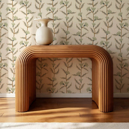 Adaline Folk Vine Cream Sage Wallpaper