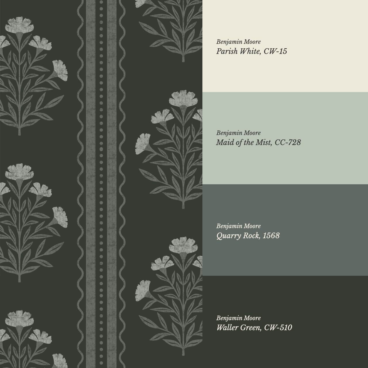 Adalynn Country Cottage Blooming Stripes Moody Green Wallpaper