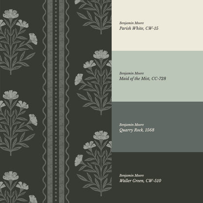 Adalynn Country Cottage Blooming Stripes Moody Green Wallpaper