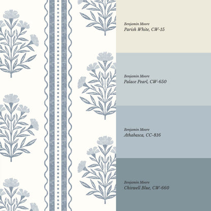 Adalynn Country Cottage Blooming Stripes Blue Cream Wallpaper